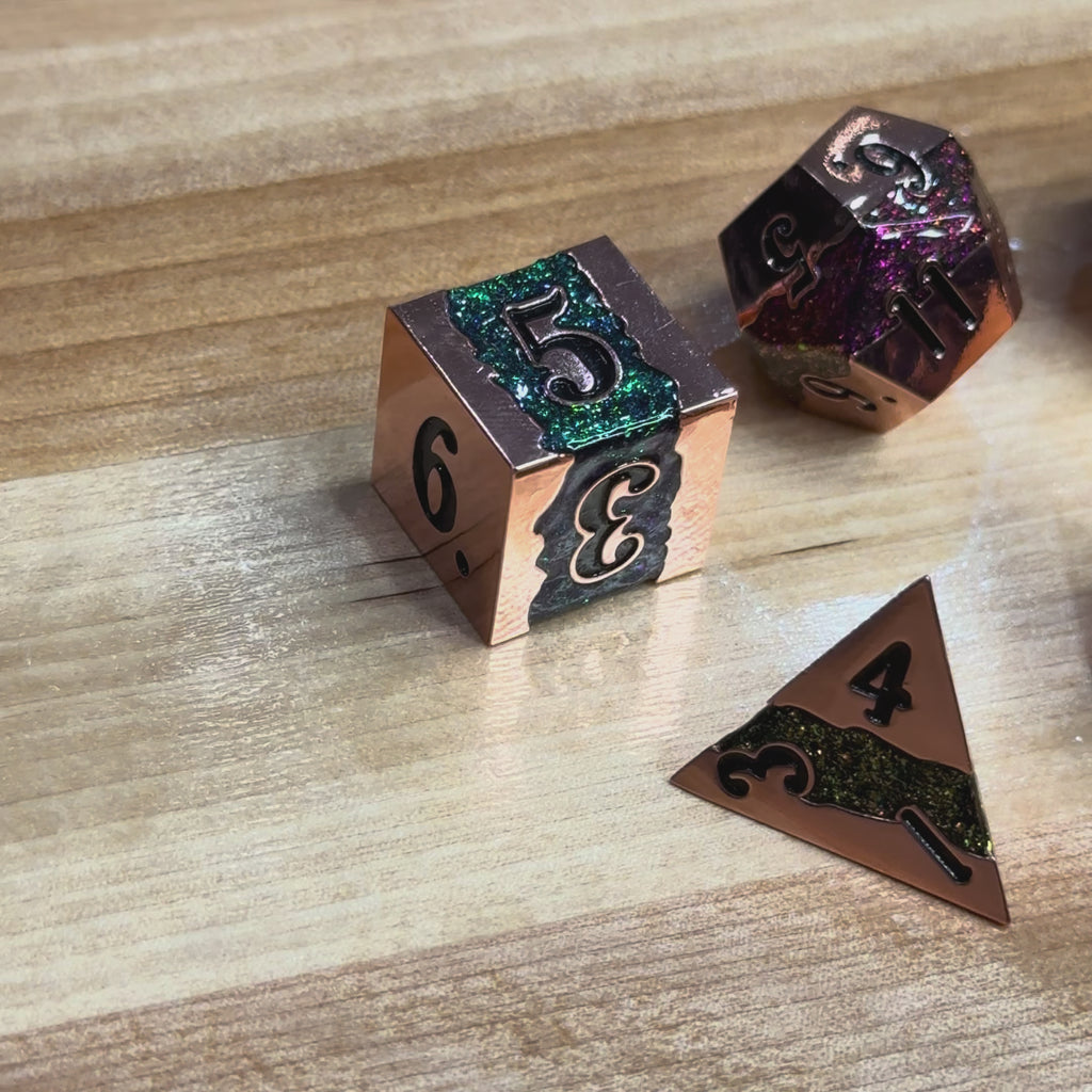 Riftvein – Prismfract Ember – Metal Dice Set